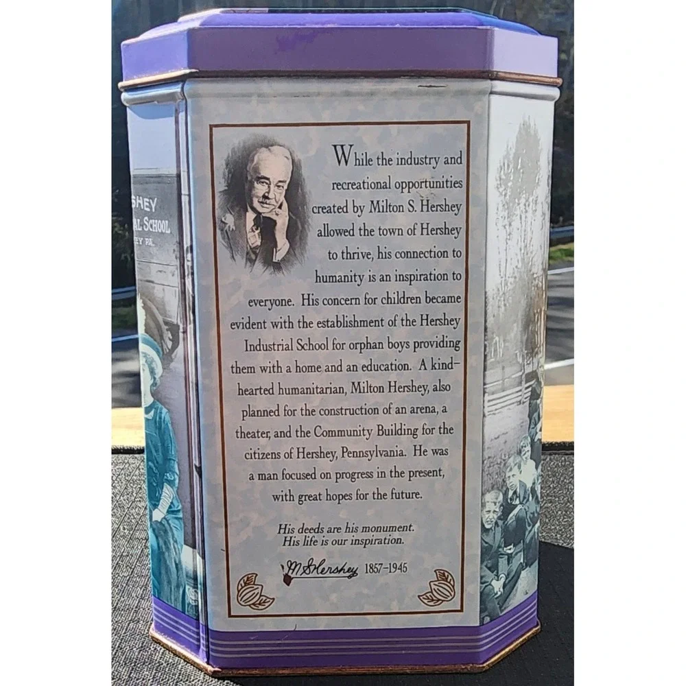 Vintage Milton S. Hershey Building A Legacy Canister Series #3 Purple Tin 1996